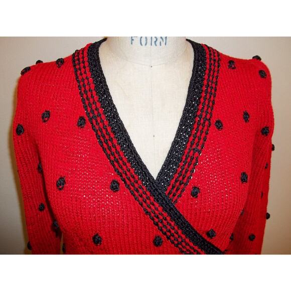 Lillie Rubin Vintage Red & Black Popcorn Knit Sweater S - Picture 6 of 7